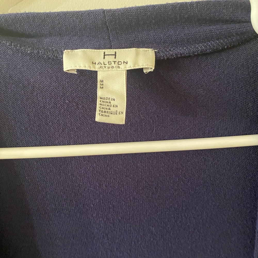 H Halston Navy Blue Open Front Cardigan Duster with Pocket - Picture 7 of 7